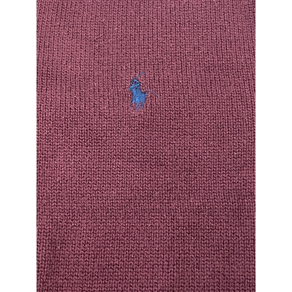 Polo Ralph Lauren Mens XL Burgundy Button Mock Neck Pullover Sweater Blue Pony - Picture 3 of 10